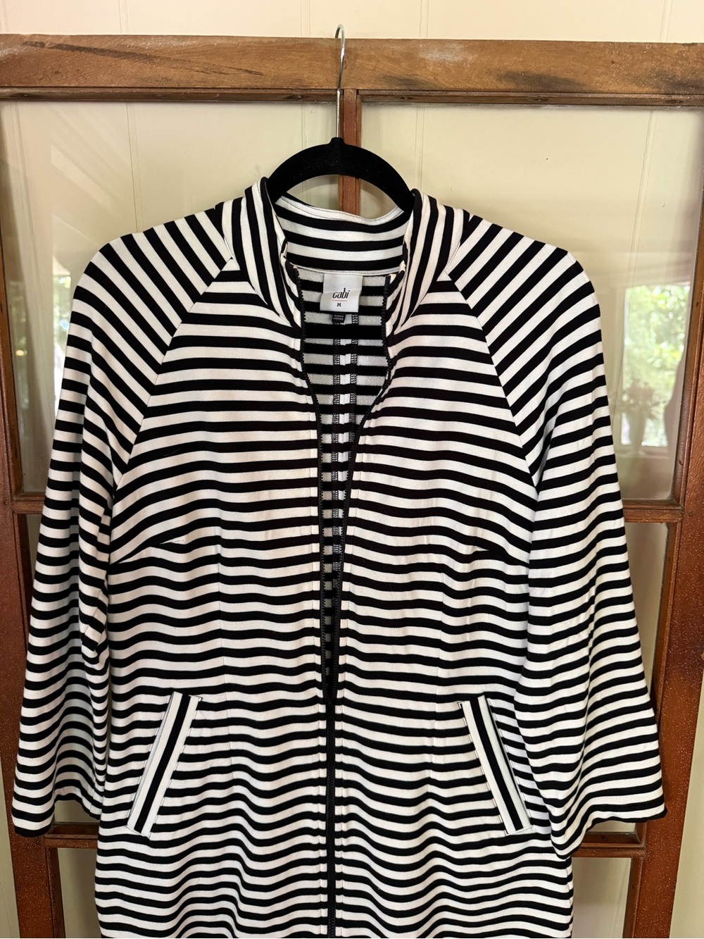 Cabi Byline Jacket #5851 Black White Striped Collar Zip Front Spring 21 - Medium - Picture 4 of 9